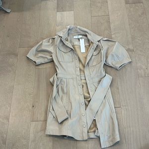 Jonathan Simkhai beige leather dress. Short sleeve.